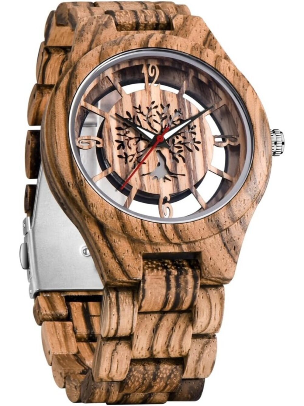 Men's Brown 100% Manual Retro Classic Wrist Analog Quartz Handmade Wooden Watch